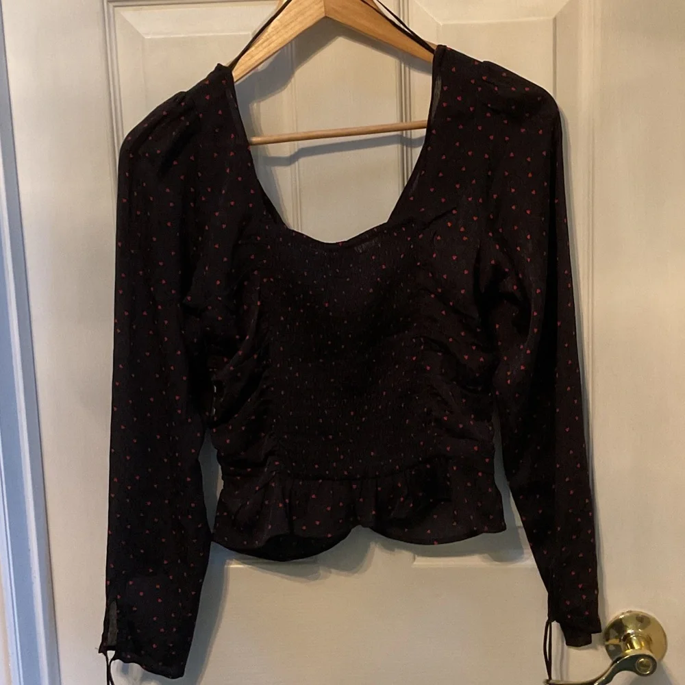 H&M Black Blouse with Subtle Red Dots - Picture 4 of 7